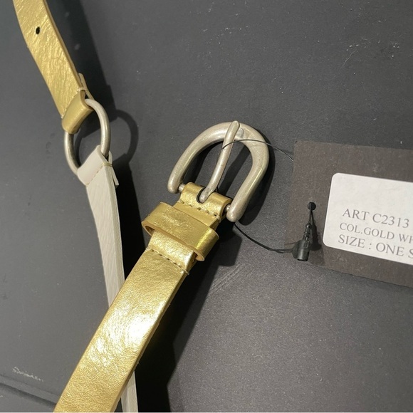 Martina Mori Leather White & Gold D Ring Belt Made In Italy Silver Buckle Chic! main image 4